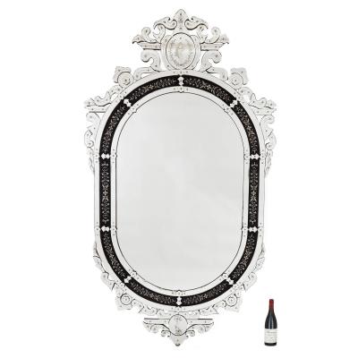 Very large Venetian glass mirror with engraved decoration