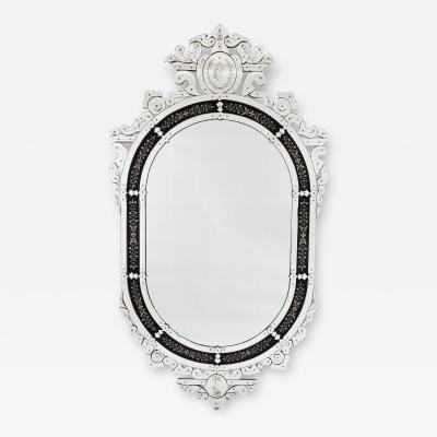 Very large Venetian glass mirror with engraved decoration
