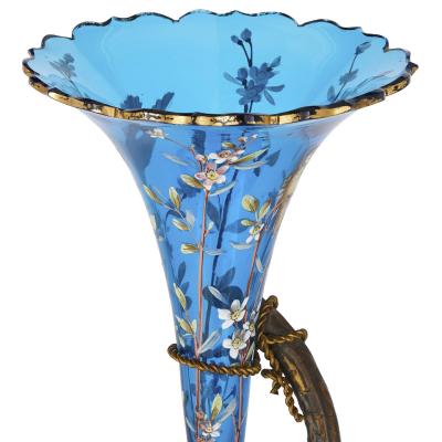 Very large gilt bronze and Bohemian blue enamelled glass centrepiece