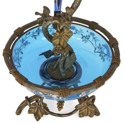 Very large gilt bronze and Bohemian blue enamelled glass centrepiece