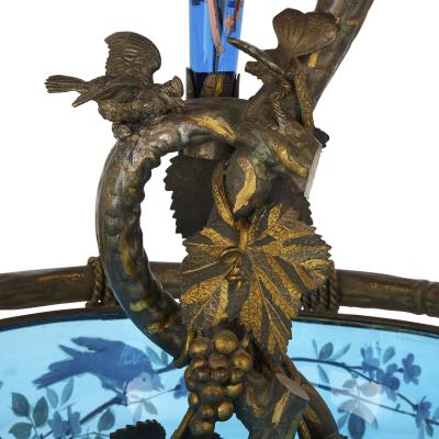Very large gilt bronze and Bohemian blue enamelled glass centrepiece