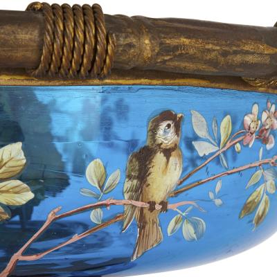 Very large gilt bronze and Bohemian blue enamelled glass centrepiece