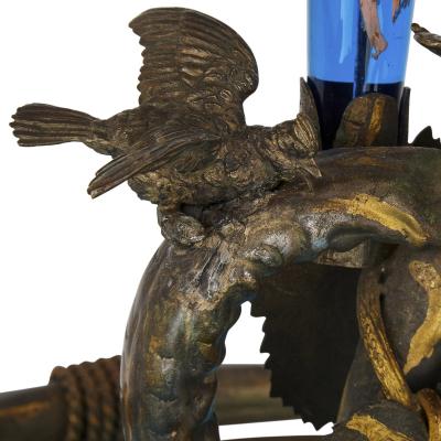 Very large gilt bronze and Bohemian blue enamelled glass centrepiece