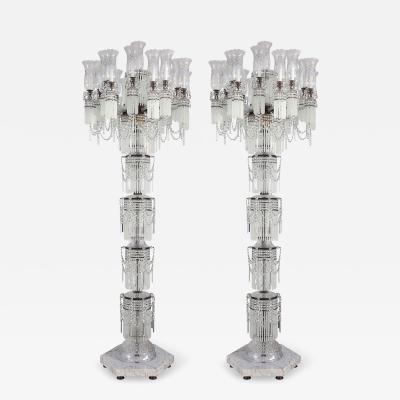 Very large pair of Bohemian glass and marble candelabra