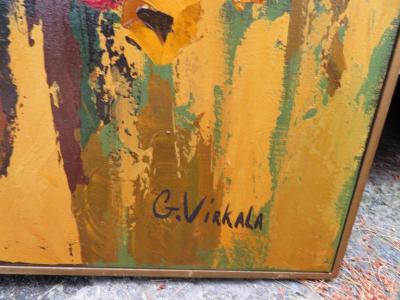 Vibrant XL Abstract Mid Century Modern G Virkala Daisy Sun Flowers Painting