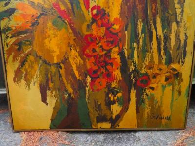 Vibrant XL Abstract Mid Century Modern G Virkala Daisy Sun Flowers Painting