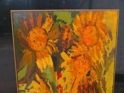 Vibrant XL Abstract Mid Century Modern G Virkala Daisy Sun Flowers Painting