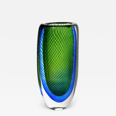 Vicke Lindstrand BLUE AND GREEN GLASS VASE BY VICKE LINDSTRAND FOR KOSTA BODA