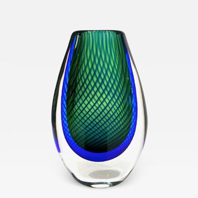 Vicke Lindstrand BLUE AND GREEN GLASS VASE BY VICKE LINDSTRAND FOR KOSTA BODA