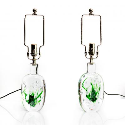 Vicke Lindstrand Pair of Scandinavian Modern Solid Crystal Lamps by Vicke Lindstrand for Kosta