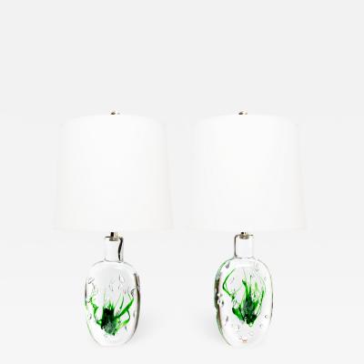 Vicke Lindstrand Pair of Scandinavian Modern Solid Crystal Lamps by Vicke Lindstrand for Kosta