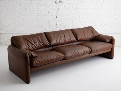 Vico Magistretti Maralunga Sofa in Leather by Vico Magistretti for Cassina