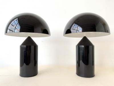 Vico Magistretti Pair of Oluce Atollo Medium Table Lamps in black metal by Vico Magistretti