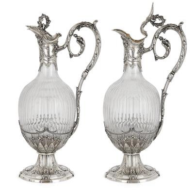 Victor Boivin Pair of Rococo style silver mounted crystal jugs by Boivin