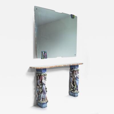 Victor Cerrato Console and Mirror in Ceramic and Marble