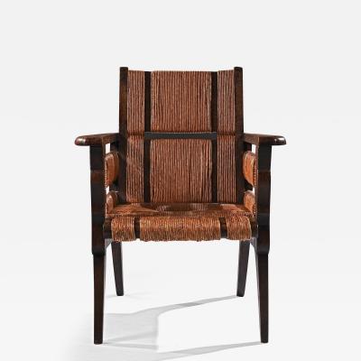 Victor Courtray Rare Model Mid 20th Century Oak and Sisal Armchair