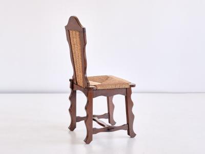 Victor Courtray Set of Six Victor Courtray Attributed Dining Chairs in Oak and Rush 1950s