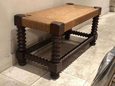 Victor Courtray Victor Courtray organic rare pair of rush and oak benches