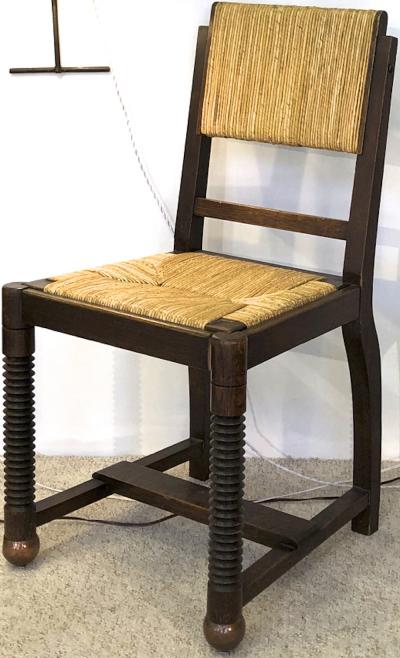 Victor Courtray Victor Courtray set of 6 brutalist oak and rush dinning chairs