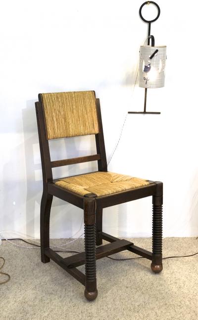 Victor Courtray Victor Courtray set of 6 brutalist oak and rush dinning chairs