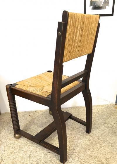 Victor Courtray Victor Courtray set of 6 brutalist oak and rush dinning chairs
