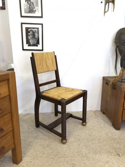 Victor Courtray Victor Courtray set of 6 brutalist oak and rush dinning chairs