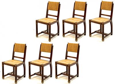 Victor Courtray Victor Courtray set of 6 oak and rush organic dinning chairs