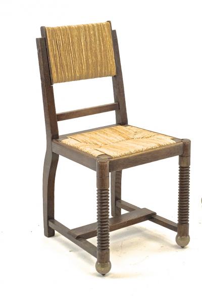 Victor Courtray Victor Courtray set of 6 oak and rush organic dinning chairs