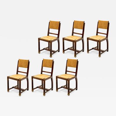Victor Courtray Victor Courtray set of 6 oak and rush organic dinning chairs