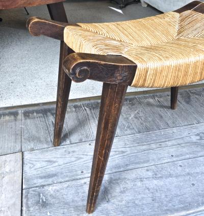 Victor Courtray Victor Courtray superb carved oak 50s tribal stool with good condition rush