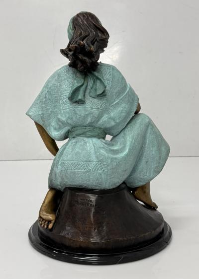 Victor Gutierrez Bronze Mujer Sentada Artist Proof Sculpture 1989