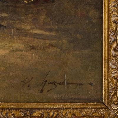 Victor Pierre Huguet Large Orientalist painting of an Arab caravan at a desert well by Huguet