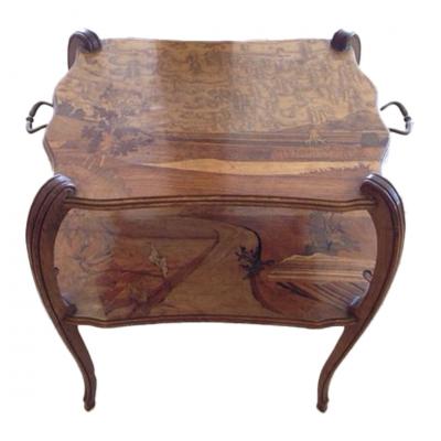 Victor Prouve Antique Art Nouveau Inlaid Dessert Table by Victor Prouve Signed Circa 1920s