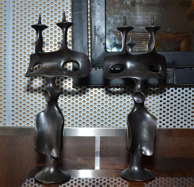 Victor Roman Pair of candelsticks in patinated bronze by Victor Roman