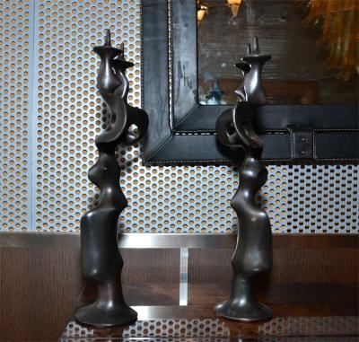 Victor Roman Pair of candelsticks in patinated bronze by Victor Roman