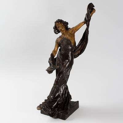 Victor S goffin Art Nouveau Patinated Bronze Figural Sculpture by S goffin