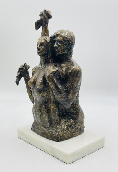 Victor Salmones Tiren la Primera Piedra Bronze Sculpture by Victor Salmones Signed Dated