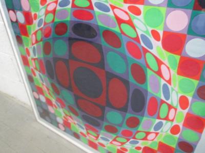 Victor Vasarely Signed Victor Vasarely 1969 Op Art Silk Scarf Screen Print