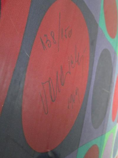 Victor Vasarely Signed Victor Vasarely 1969 Op Art Silk Scarf Screen Print