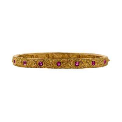 Victorian 18K Gold and Ruby Bangle Bracelet