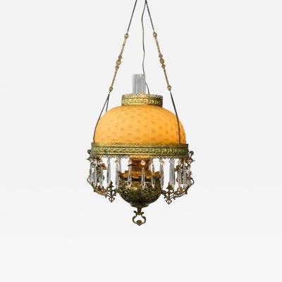 Victorian Brass and Opaline Round Shade Pendant or Chandelier