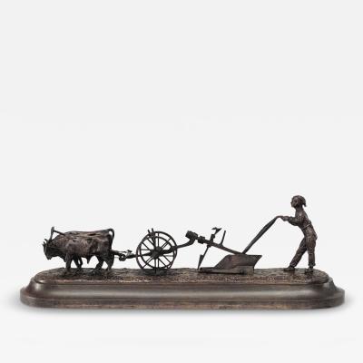 Victorian Bronze Farmer and Oxen