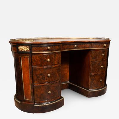 Victorian Burl Walnut Kidney Shape Desk by Gillow