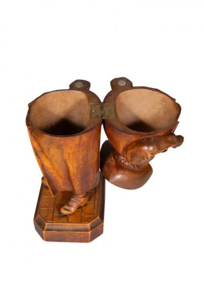 Victorian Carved Walnut Figural Tobacco Box