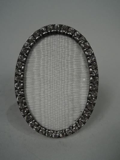 Victorian Classical Sterling Silver Jeweled Oval Picture Frame