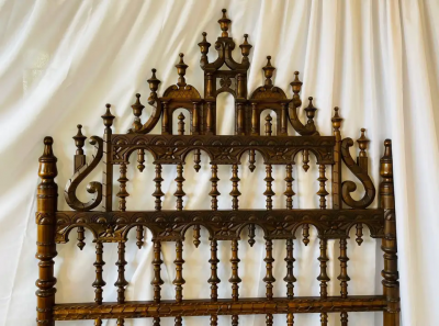 Victorian Eccentric Wooden Headboard Jacobian Style Walnut