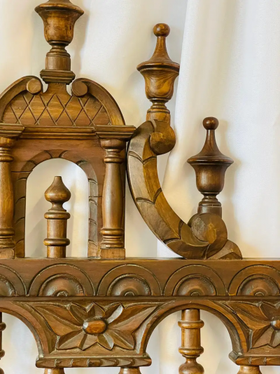 Victorian Eccentric Wooden Headboard Jacobian Style Walnut