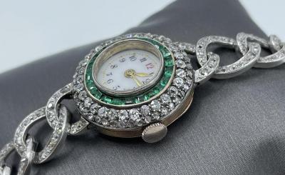 Victorian Emerald Diamond Watch