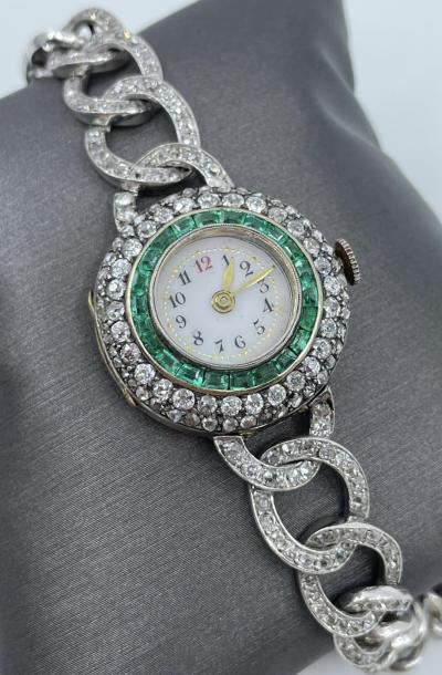 Victorian Emerald Diamond Watch