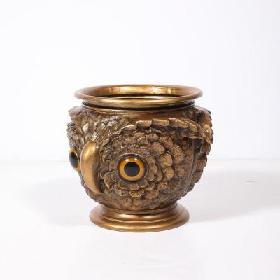Victorian Era Gilt Bronze Glass Owl Jardiniere